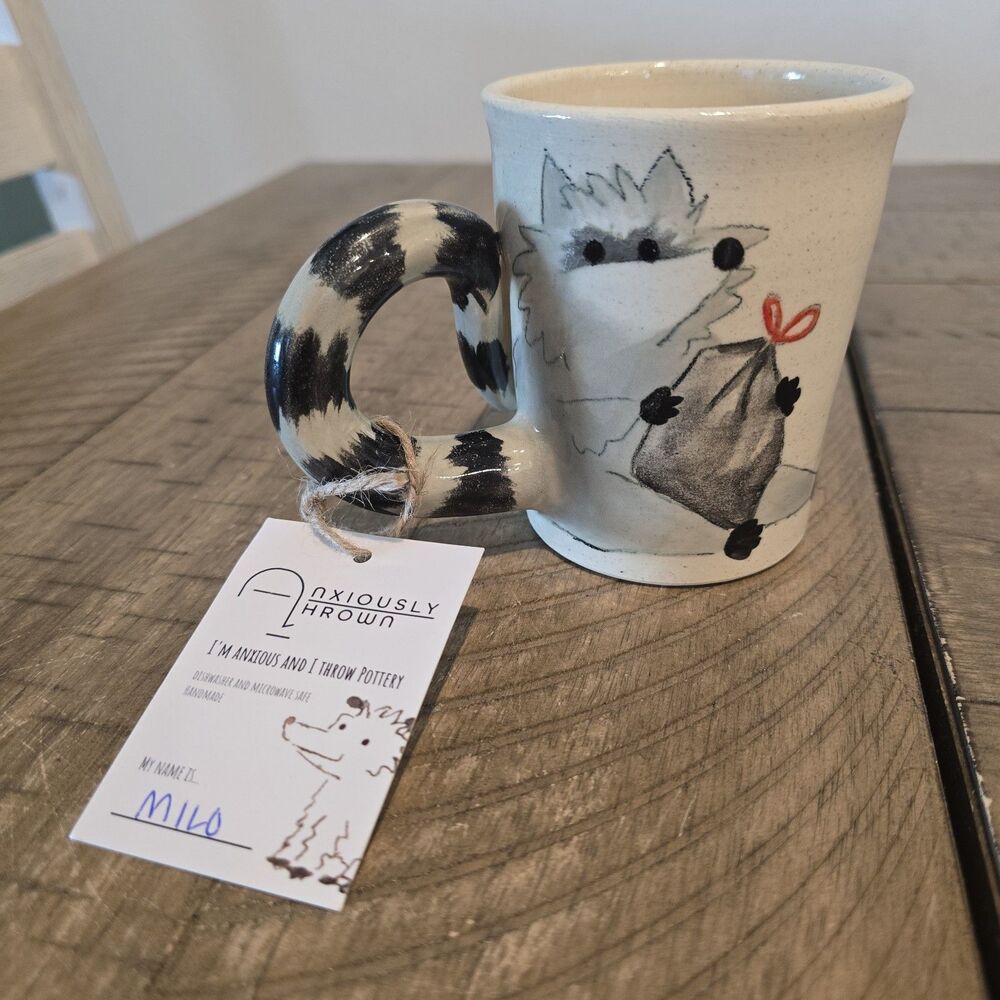 Anxiously Thrown Trash Panda Mug Racoon Studio Art Pottery Hand Thrown Stoneware